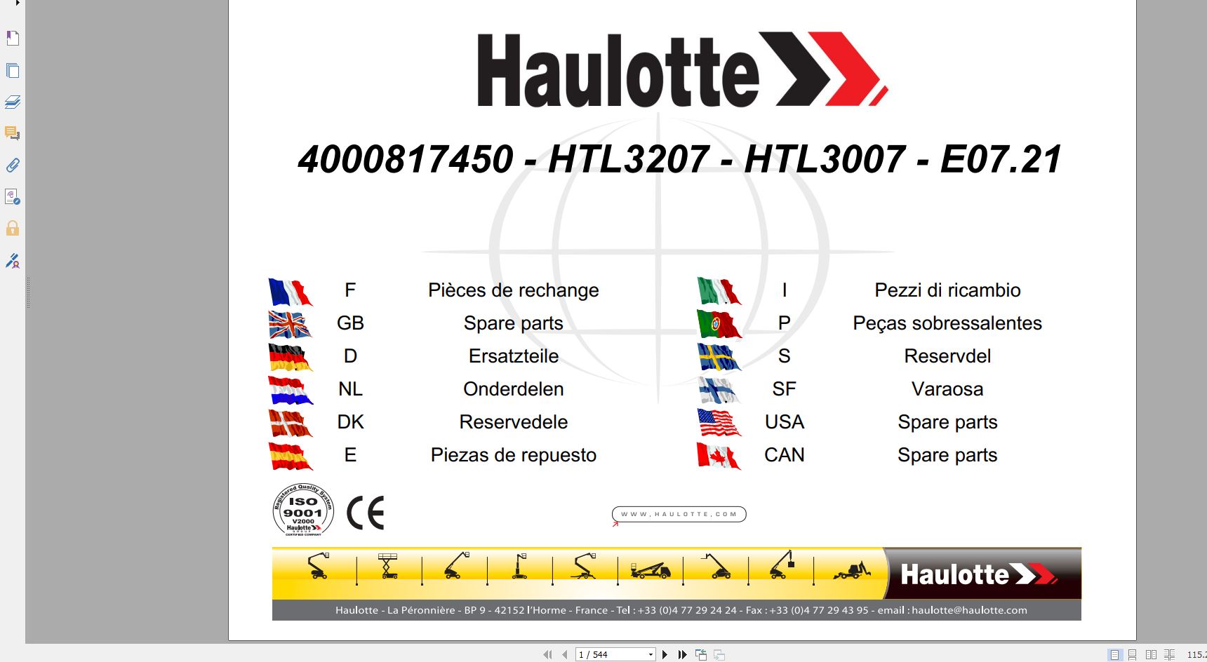 Haulotte Telescopic Booms HTL3207 HTL3007 Spare Parts Catalog 07.2021 EN DE 1