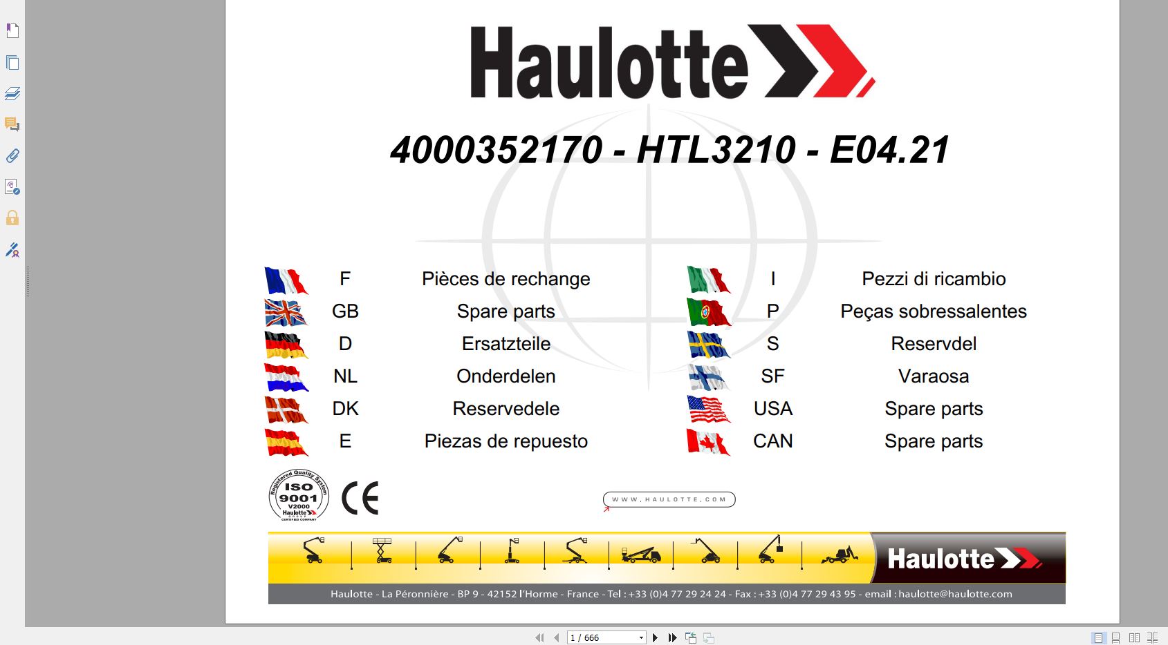 Haulotte Telescopic Booms HTL3210 Spare Parts Catalog 04.2021 EN DE 1