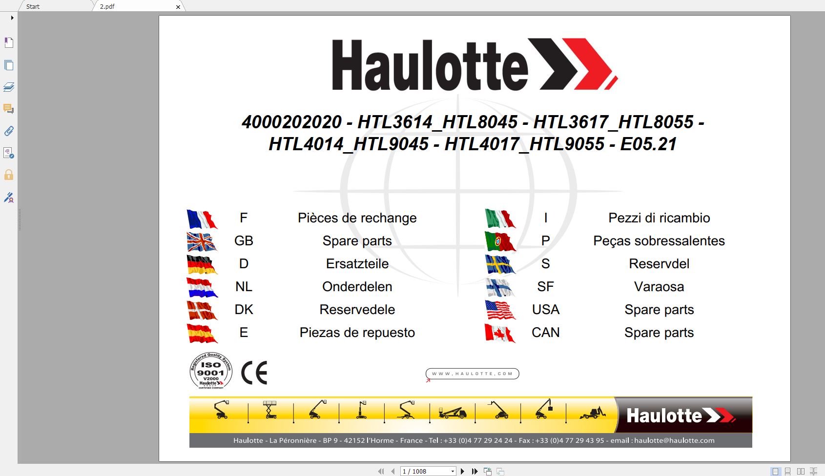 Haulotte Telescopic Booms HTL3614 HTL8045 HTL3617 HTL8055 HTL4014 HTL9045 HTL401