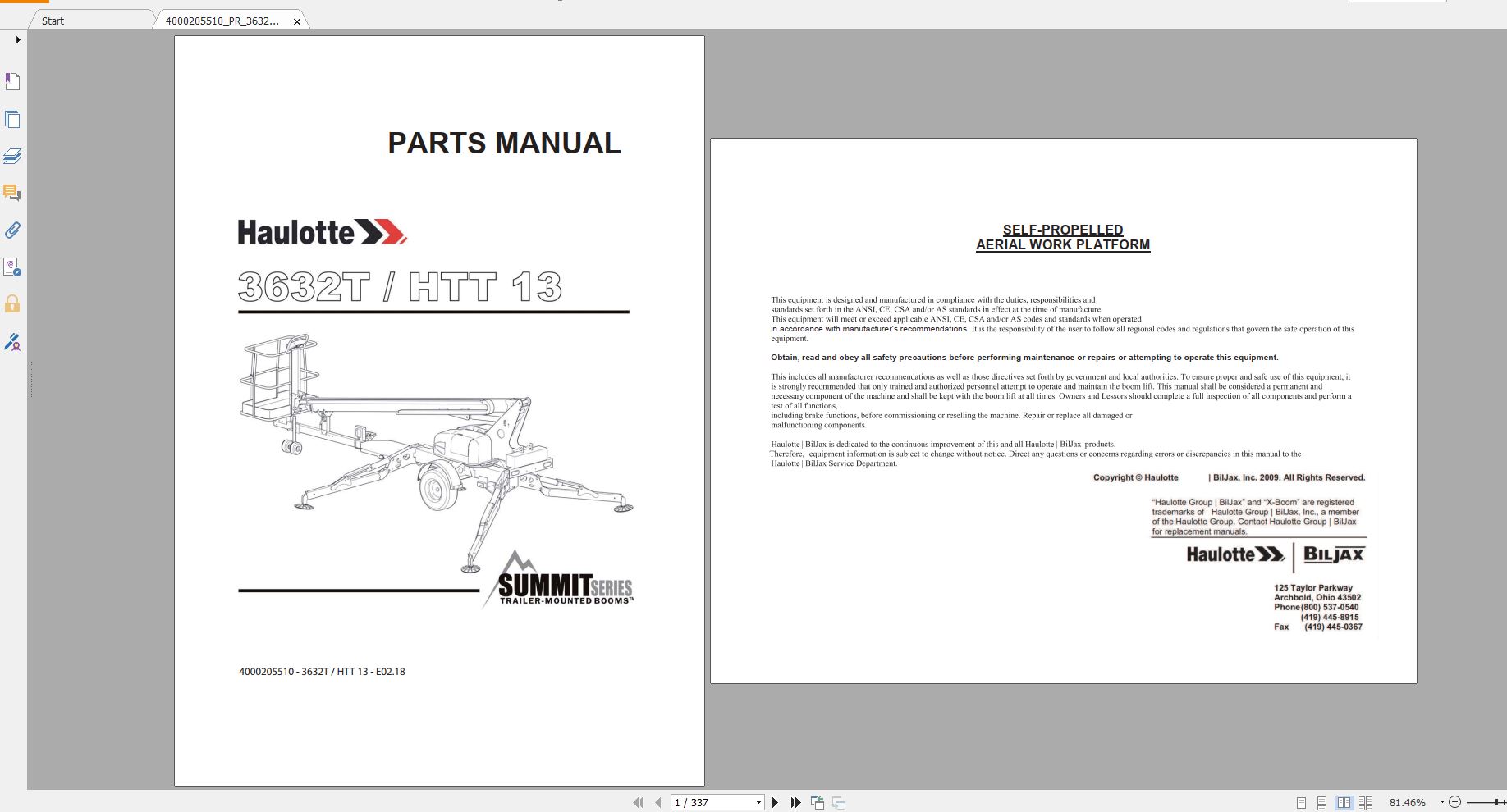 Haulotte Telescopic Booms HTT13 3632T Spare parts catalog 03.2018 EN FR 4000205510 1
