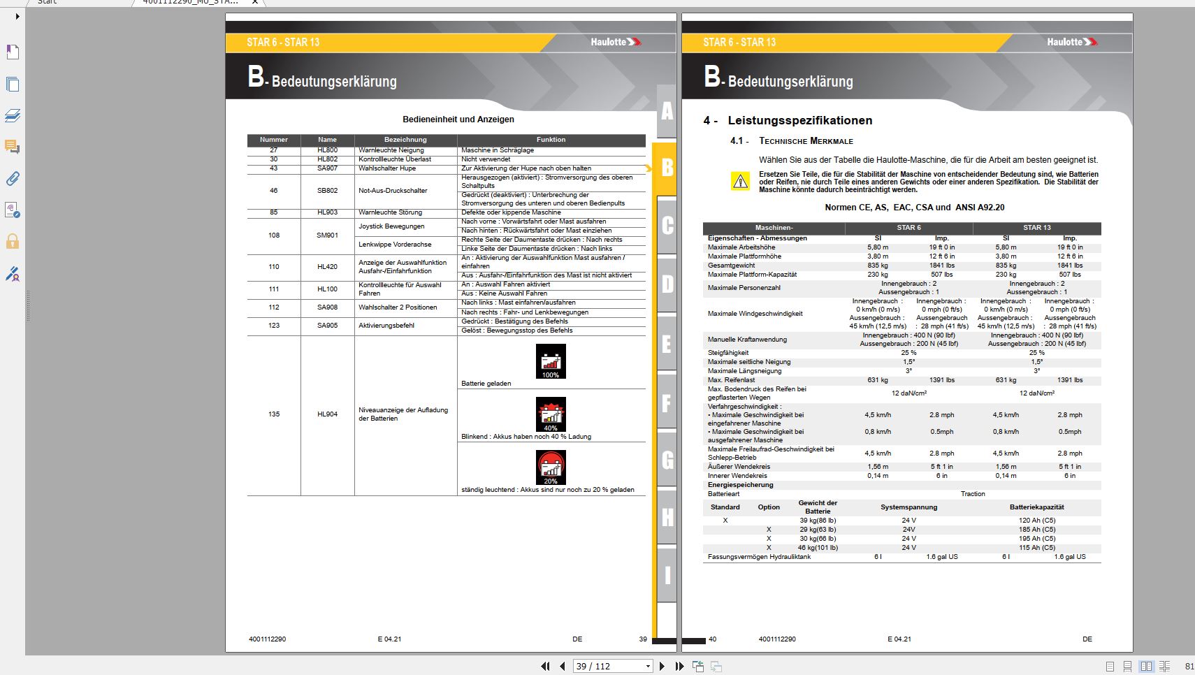 Haulotte Vertical Masts STAR 6 AE STAR 13 AE Operator Manual 04.2021 DE 2