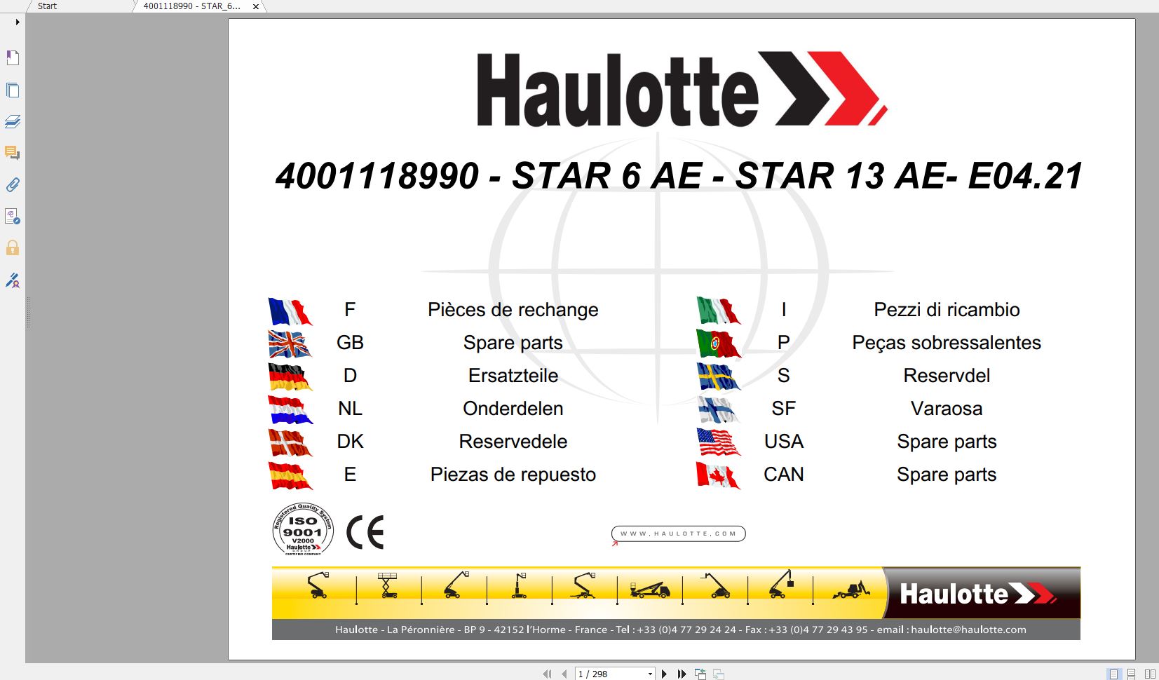 Haulotte Vertical Masts STAR 6 AE STAR 13 AE Spare Parts Catalog 04.2021 EN DE 1