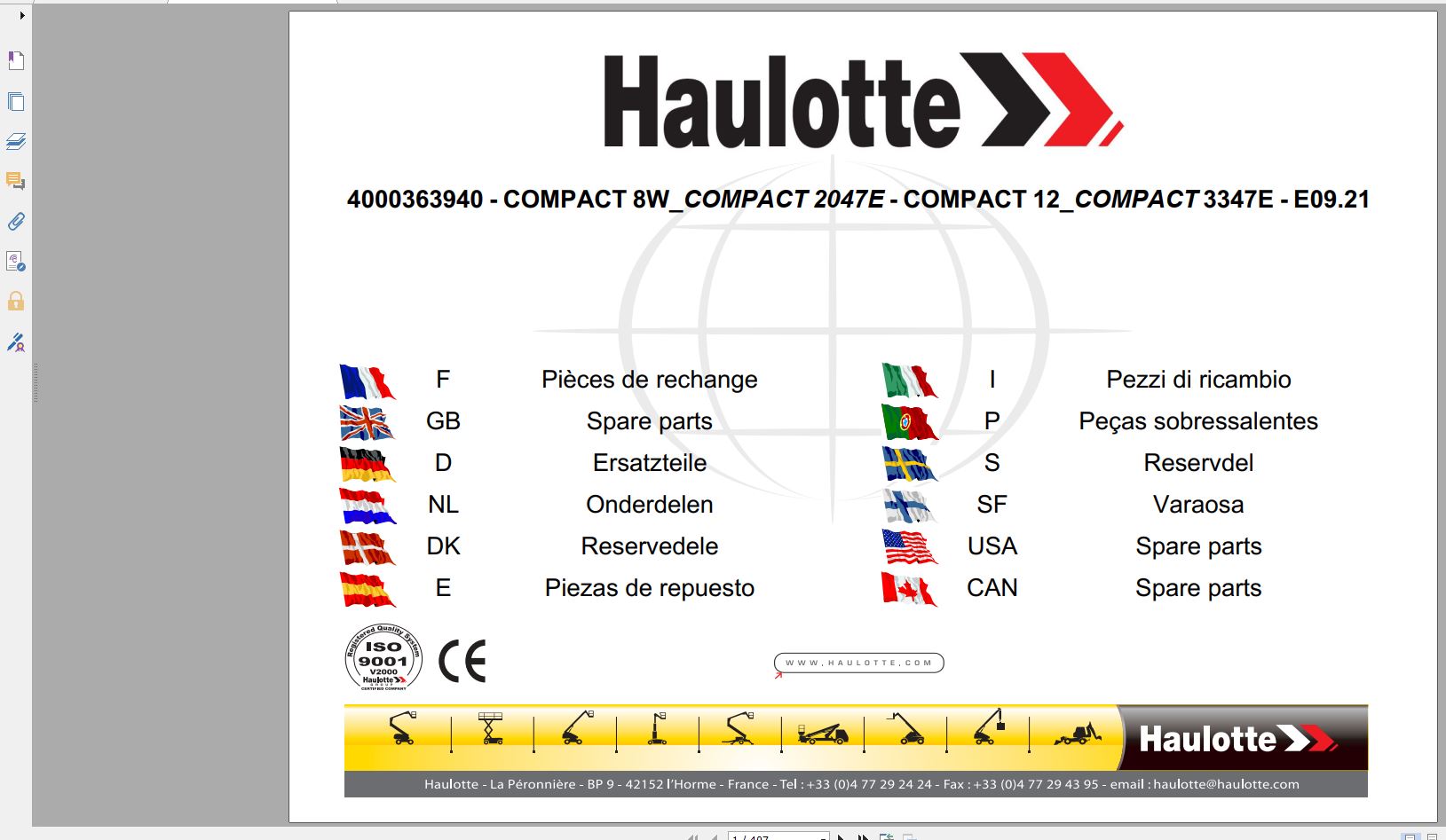 Haulotte Wheeled Scissor Lift COMPACT 12 COMPACT 3347E COMPACT 8W COMPACT 2247E Spare 1