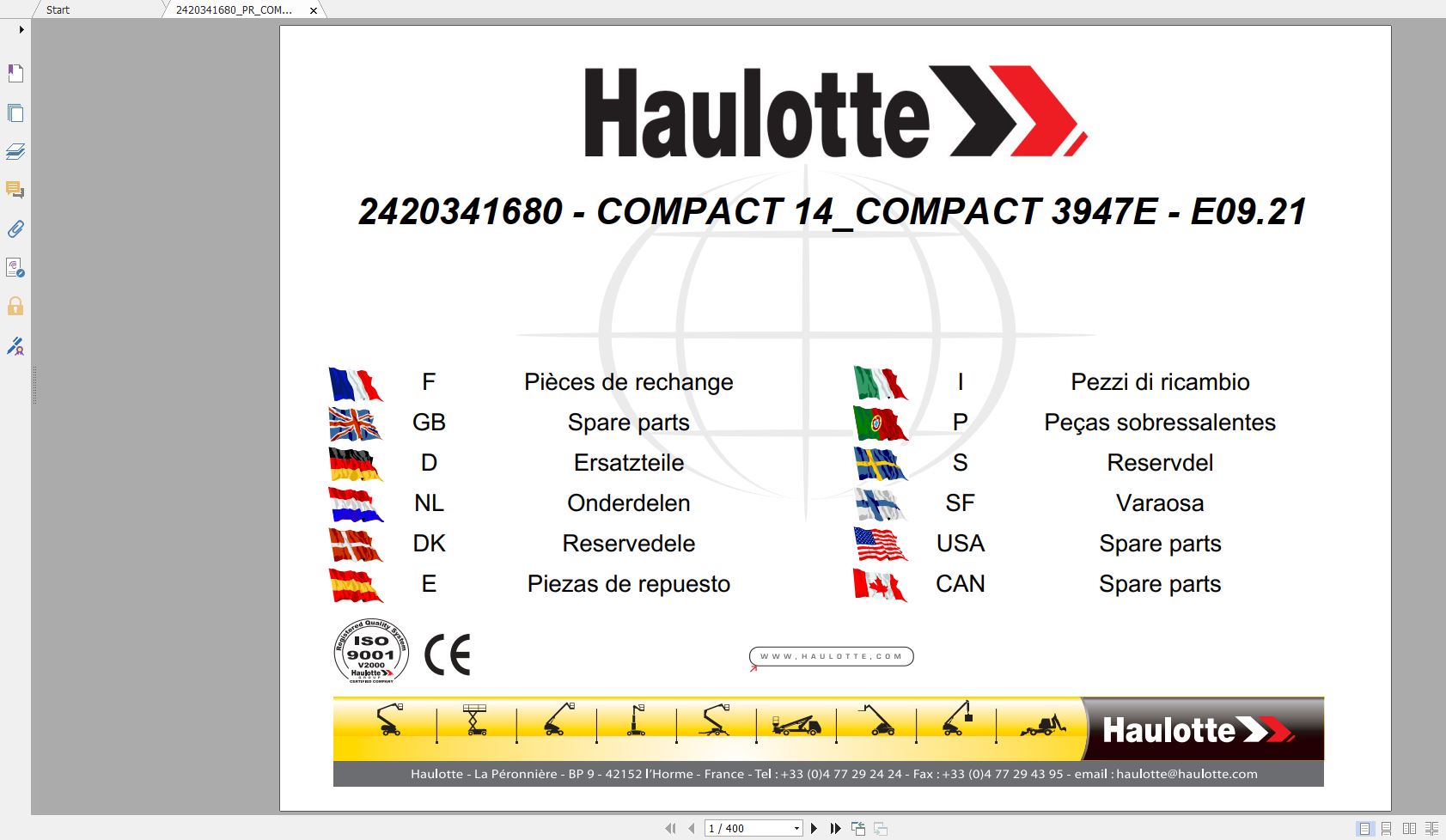 Haulotte Wheeled Scissor Lift COMPACT 14 COMPACT 3947E Spare Parts Catalog 09.2021 EN DE 1
