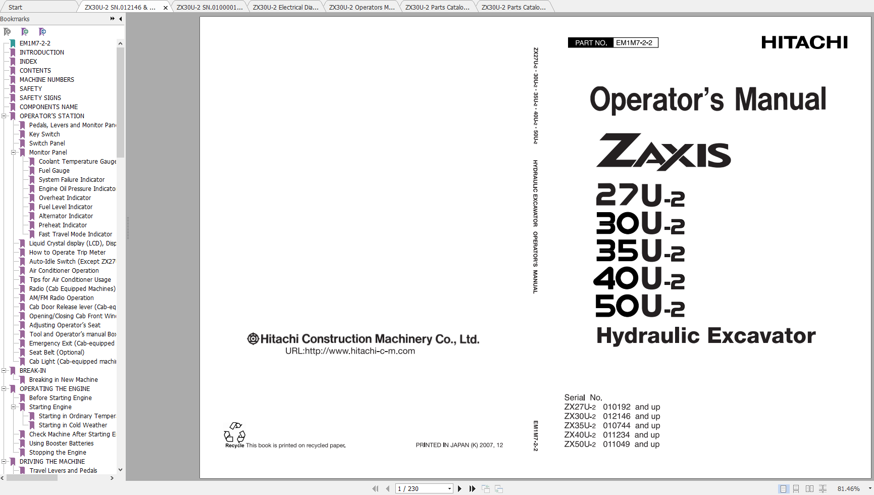 Hitachi Mini Excavator Zaxis ZX30U 2 Shop Manual 4