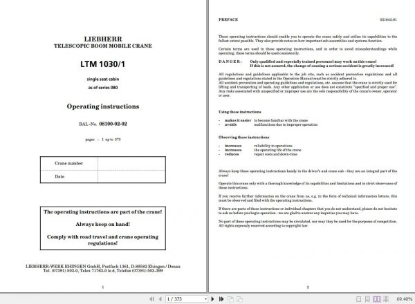 Liebherr LTM 1030 1 Mobile Crane with Telescopic Boom Operating Instructions 1