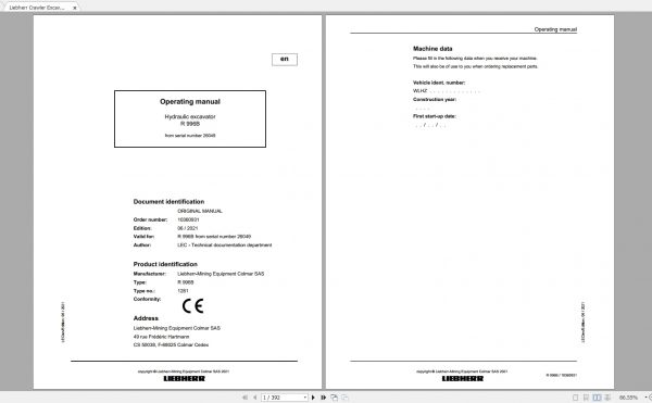 Liebherr Mining Excavator 13.08GB PDF Updated 04.2021 Operating Manual DVD 1