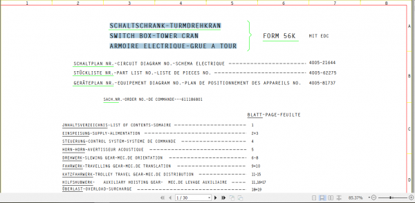 Liebherr Tower Crane Electrical Circuit Diagram CD German 3c19f12b7464dc3d0
