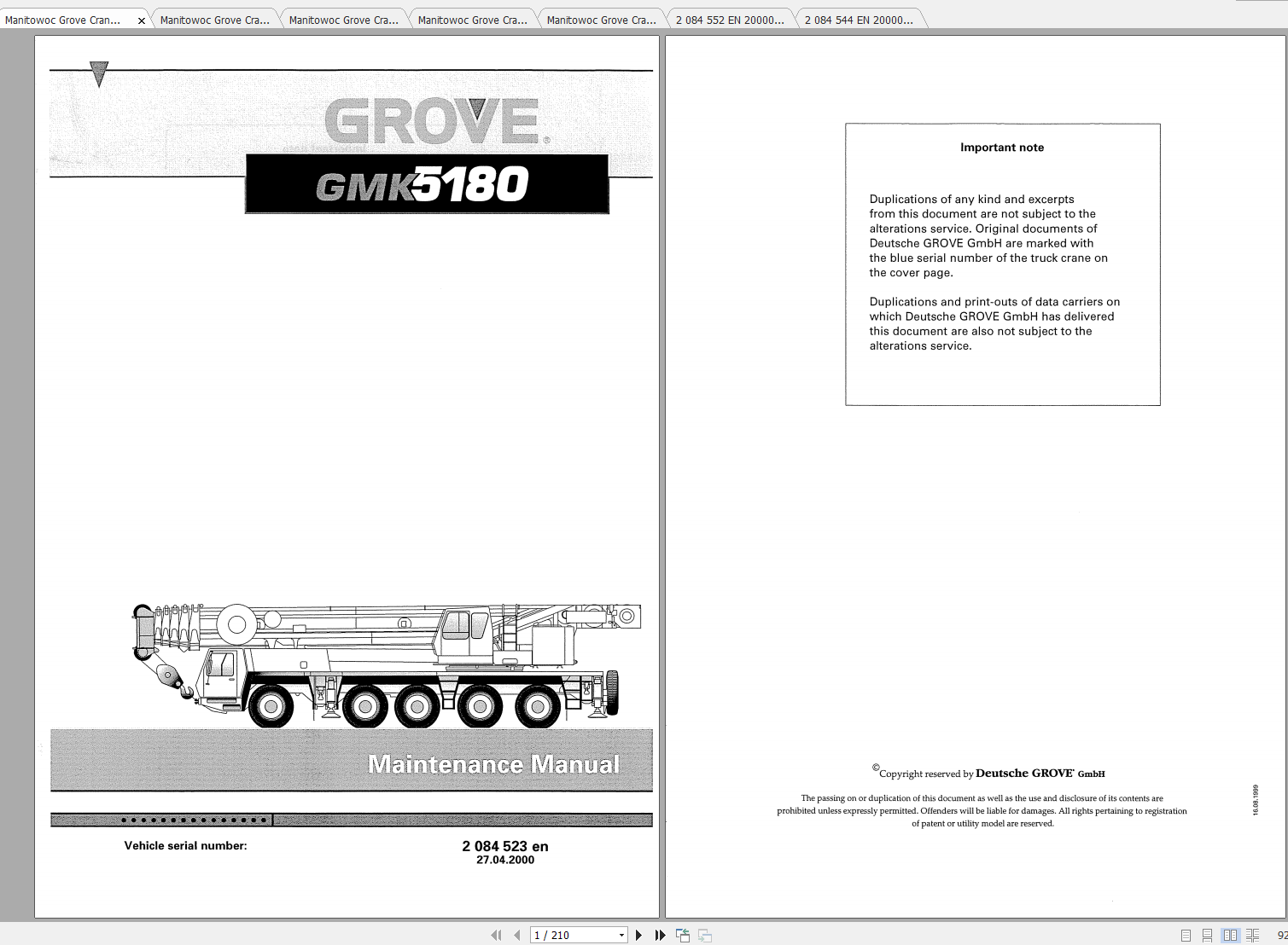 Manitowoc Grove Cranes GMK 5180 Shop Manuals 1