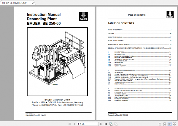 BAUER BE 250 60 Instruction Manual Spare Part List Schematics Additional Document 1