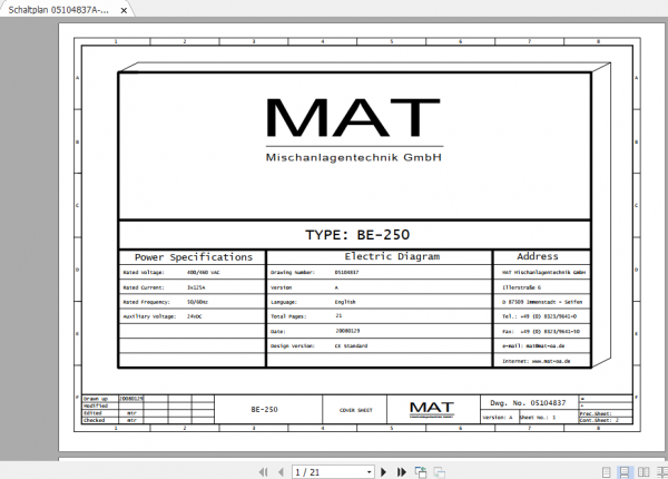 BAUER BE 250 60 Instruction Manual Spare Part List Schematics Additional Document 4