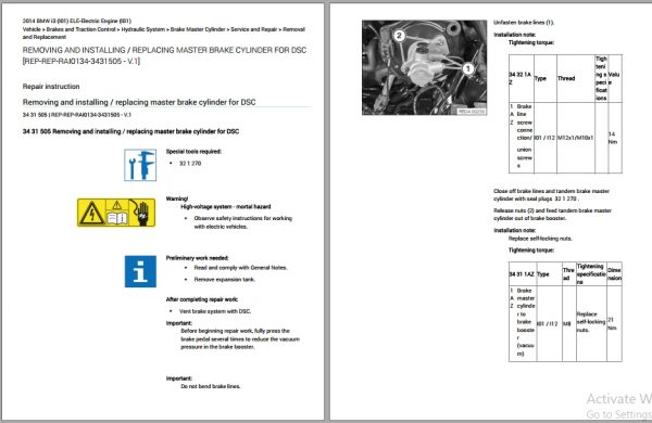 BMW i3 I01 ELE Electric Engine IB1 Brake Parking Electrical Diagram Repair Manual 2014 2