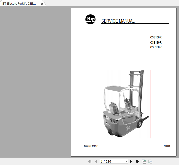 BT Electric Forklift C3E100 C3E130R C3E150R Service Manual Quality Parts 1