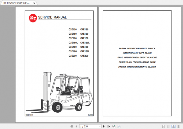 BT Electric Forklift C3E120 200 C4E120 200 Service Manual Diagram 1