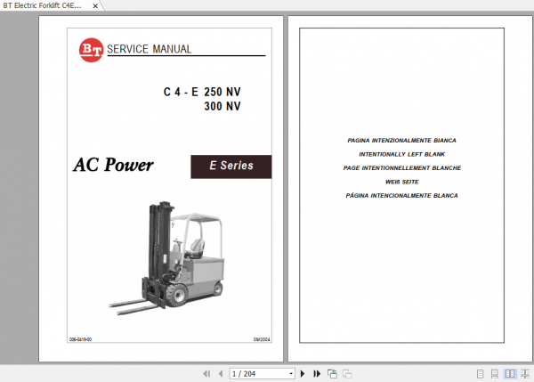 BT Electric Forklift C4E 250 300 NV Service Manual Diagram 1