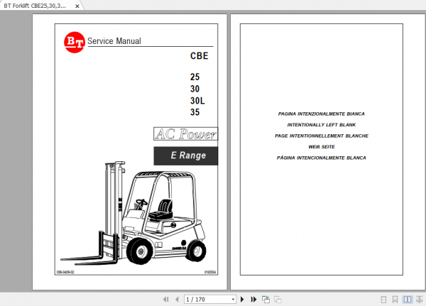 BT Electric Forklift C4E 250 350 V Maintenance Service Manual Diagram 1