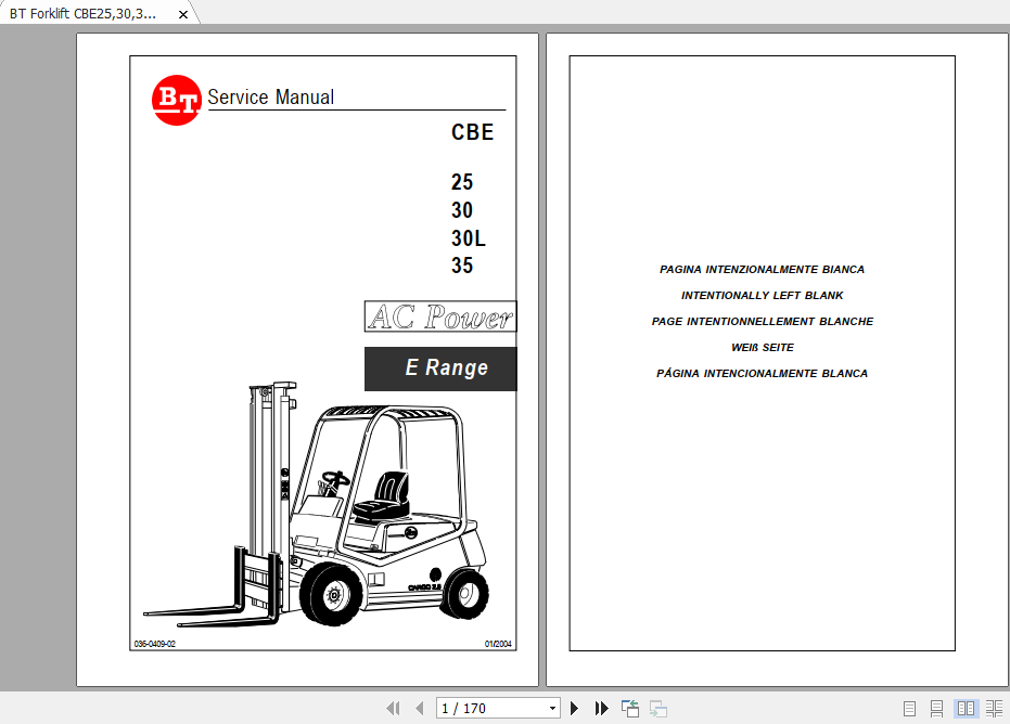 BT Electric Forklift C4E 250 350 V Maintenance Service Manual Diagram 1