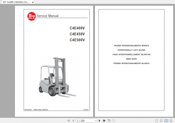BT Electric Forklift C4E 400 500V Maintenance Service Manual Diagram 1
