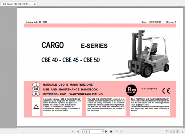 BT Electric Forklift C4E 400 500V Maintenance Service Manual Diagram 2