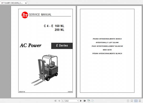 BT Forklift C4E160NLC4E200NLC4E250NVC4E300NV Maintenance Service Manual Diagram 3