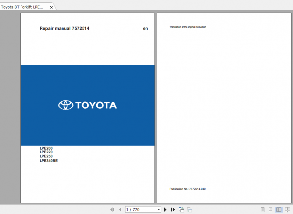 BT Forklift LPE200 LPE220 LPE250 LPE340BE Repair Manual Quality Parts 1