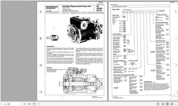 CAT Beamed Stageloader Variable Displacement Pump A4V VC0096 Service Manual BI620264 1