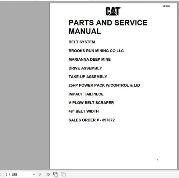 CAT Conveyor System BC100 Belt System 397872 Marianna Deep Mine Parts Service Manual BI016355 2012 1