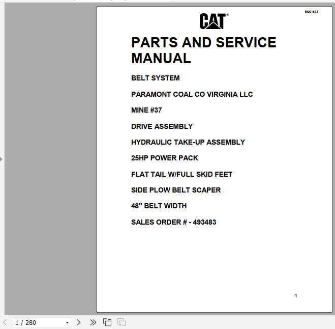 CAT Conveyor System BC100 Belt System 493483 Parts And Service Manual BI001833 2012 1