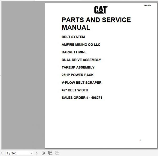 CAT Conveyor System BC100 Belt System 496271 Barrett Mine Amfire Mining Co LLC Parts Service Manual 1