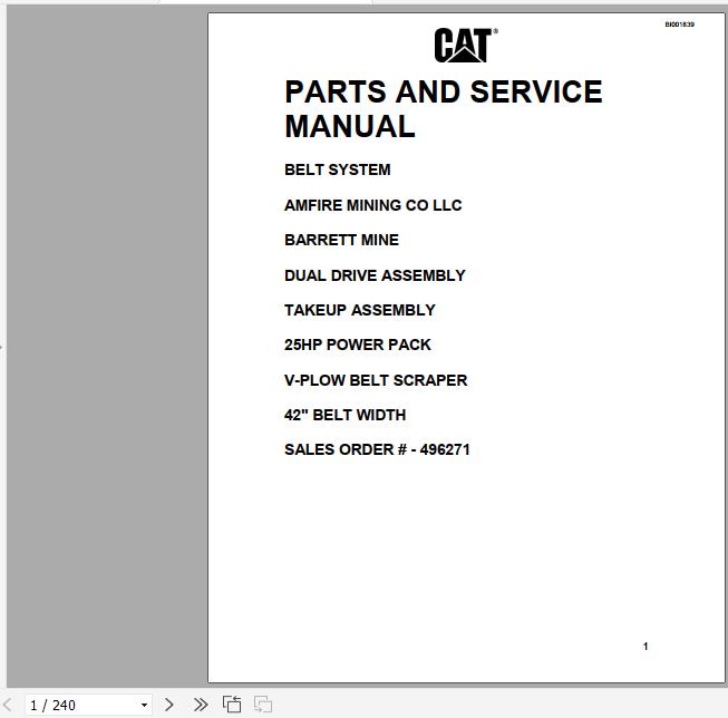 CAT Conveyor System BC100 Belt System 496271 Barrett Mine Amfire Mining Co LLC Parts Service Manual 1