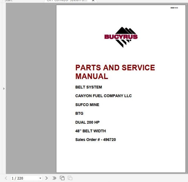 CAT Conveyor System BC100 Belt System 496720 Sufco Mine Parts Service Manual BI001443 2011 1