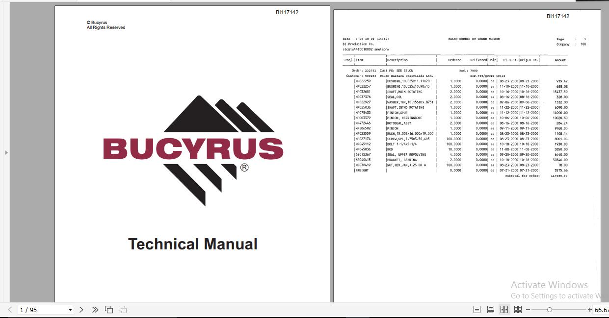 CAT Dragline 7800 22386 Service Manual BI117142 1960 1