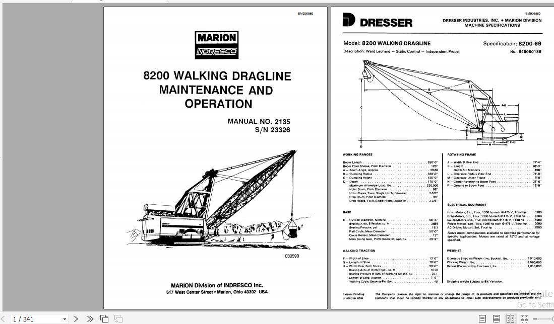 CAT Dragline 8200 23326 Maintenance and Operation Manual 2135 EM026580 1