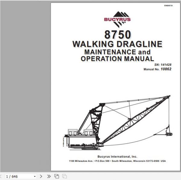 CAT Dragline 8750 141428 10862 Maintenance and Operation Manual BI010574 EM026725 1