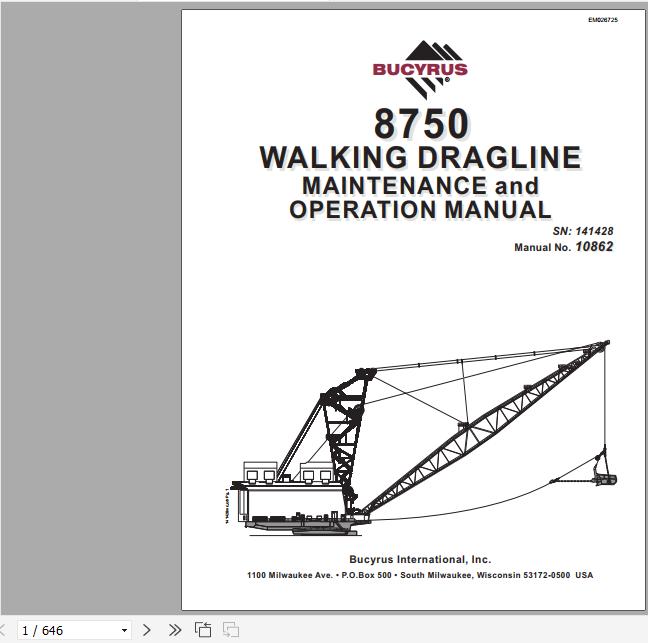 CAT Dragline 8750 141428 10862 Maintenance and Operation Manual BI010574 EM026725 1