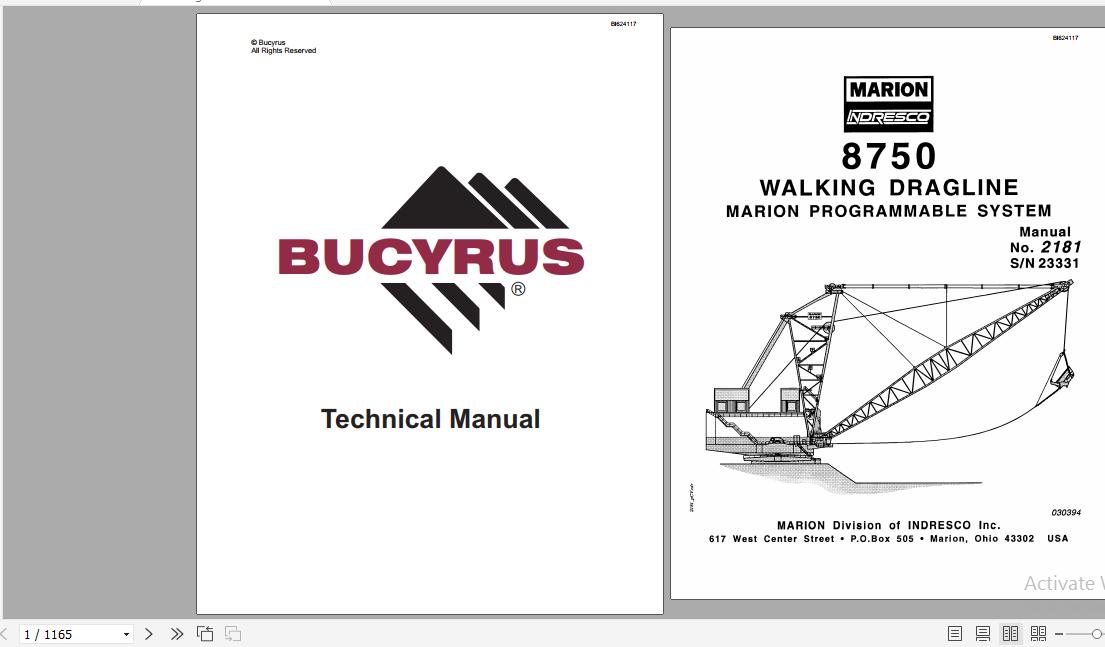 CAT Dragline 8750 23331 Walking Dragline Marion Programmable System Manual 2181 BI624117 1