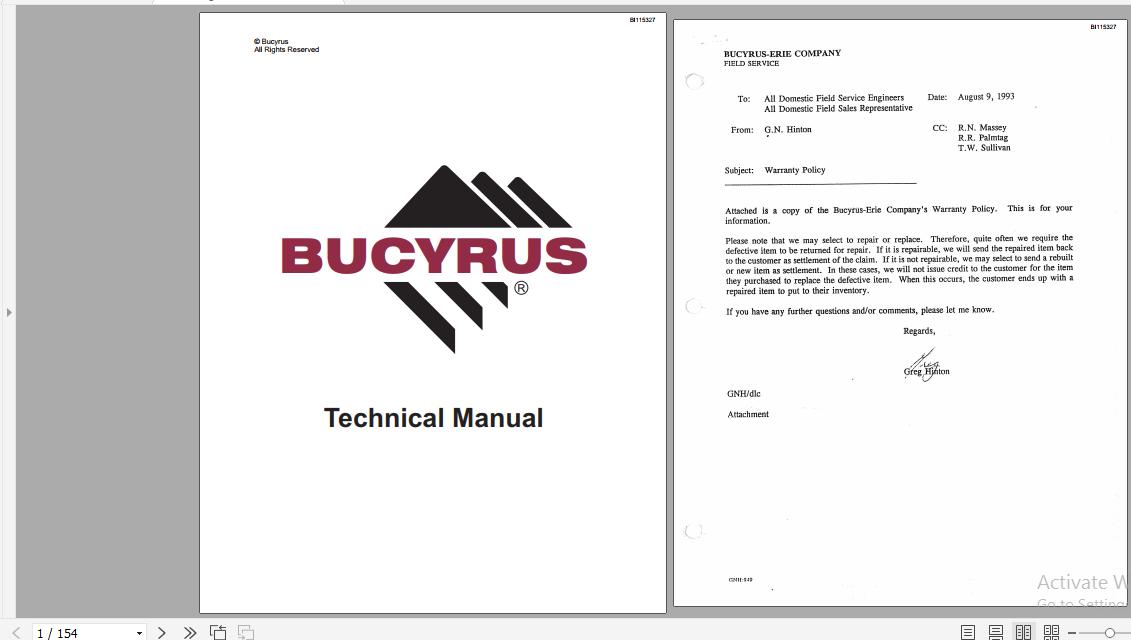 CAT Dragline TBCC Warranty Claims Service Manuals BI115327 1993 1