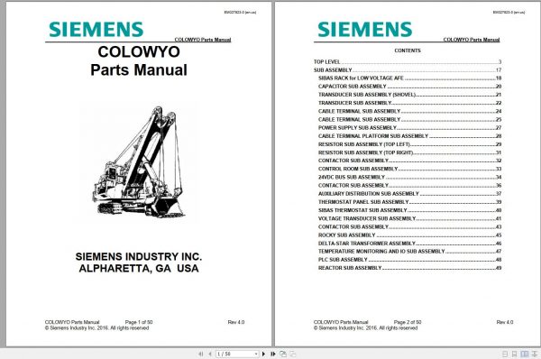 CAT Electric Rope Shovel 495B 141006 SIEMENS Colowyo Parts Manual EM027823 0 1