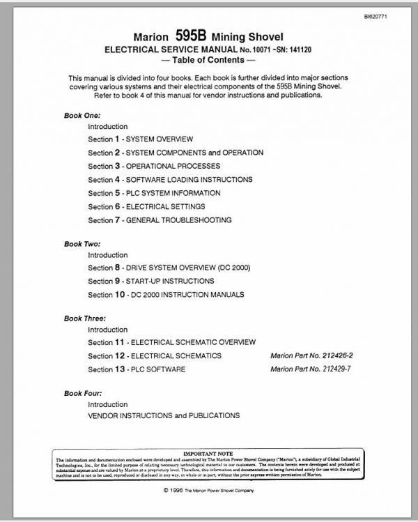 CAT Electric Rope Shovel 595B 141120 141097 Service Manual BI620771 2