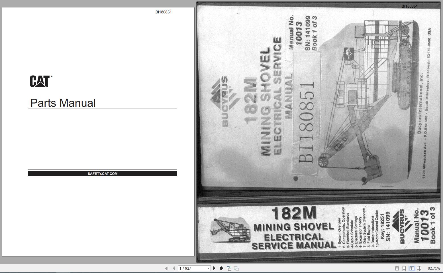 CAT Electric Rope Shovel 7182 182M 141099 1 of 3 Service Manual 10013 BI180851 1