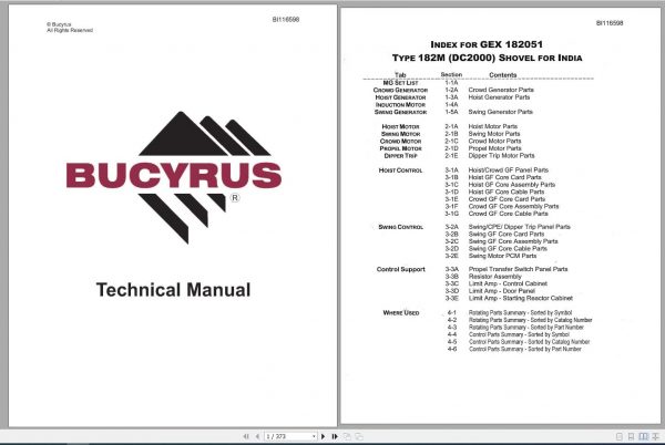 CAT Electric Rope Shovel 7182 182M 141099 GEX 182051 Service Manual 10014 BI116598 1
