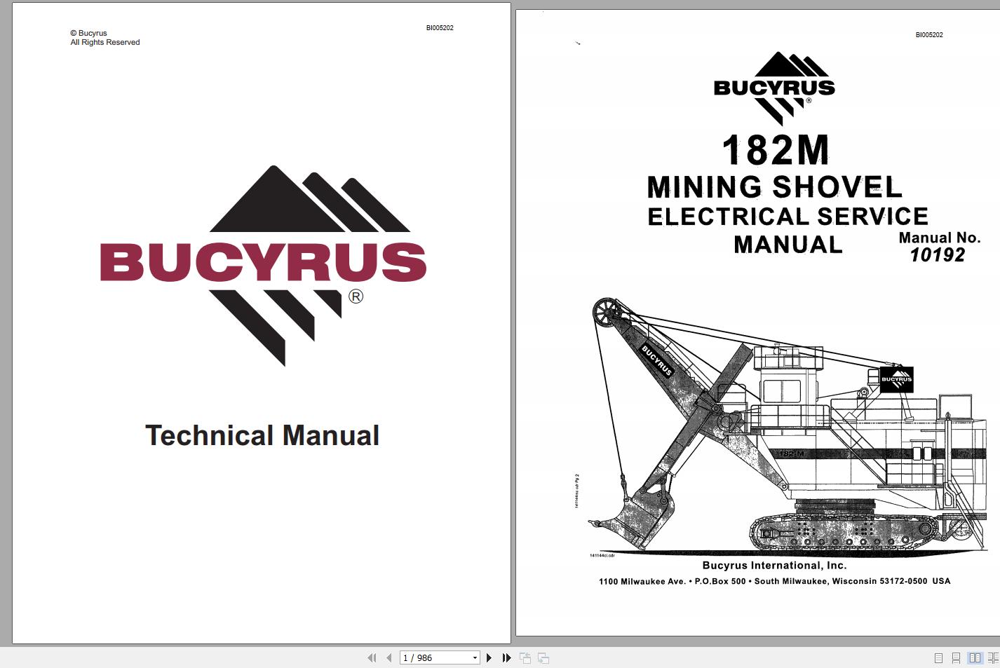 CAT Electric Rope Shovel 7182 182M 141144 141145 Service Manual 10192 BI005202 2002 1