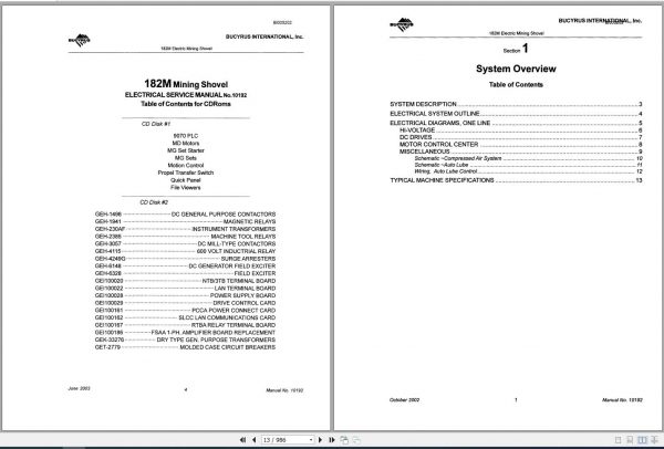 CAT Electric Rope Shovel 7182 182M 141144 141145 Service Manual 10192 BI005202 2002 2