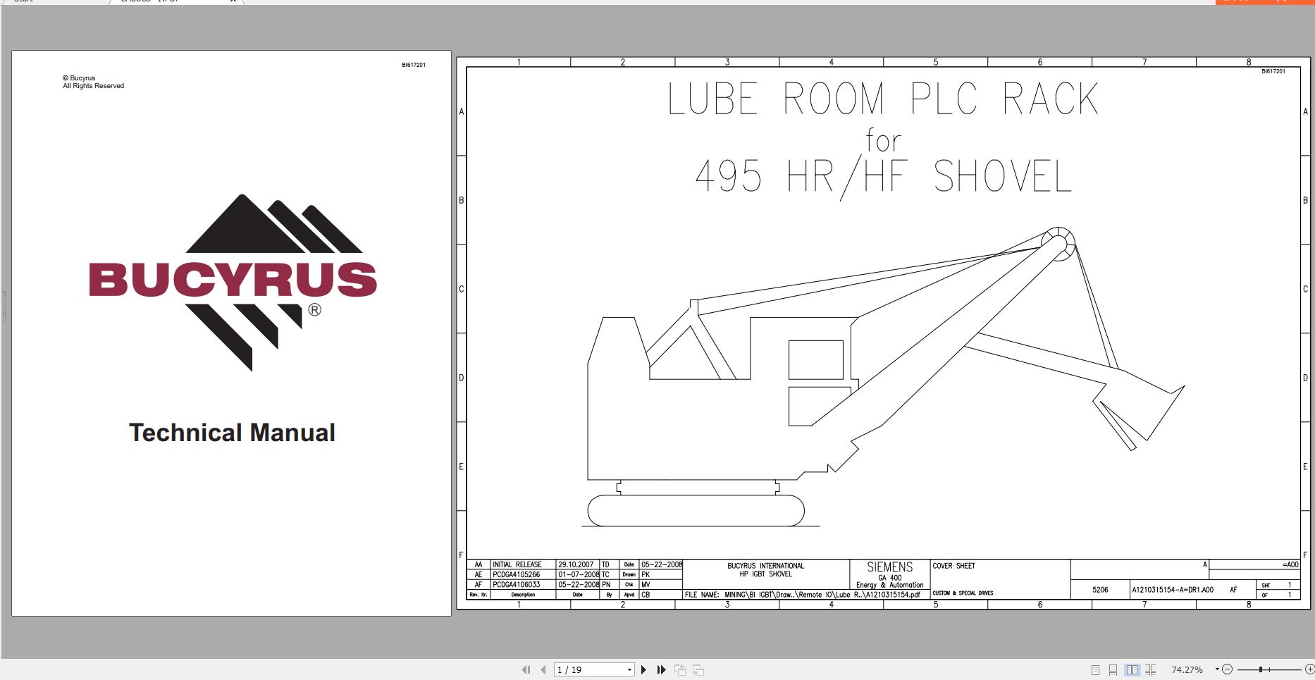 CAT Electric Rope Shovel 7182 495HR HF 141262 Lube Room PLC Rack Service Manual BI617201 2008 1