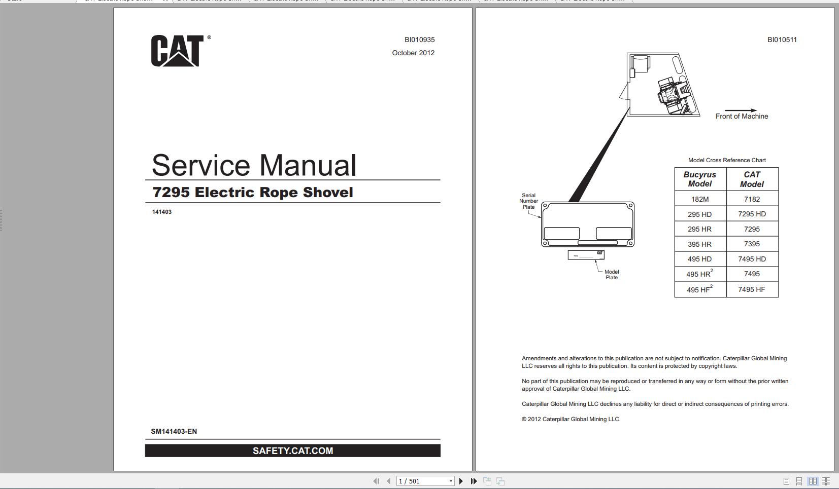 CAT Electric Rope Shovel 7295 141403 Service Manual 2012 EN PT 1