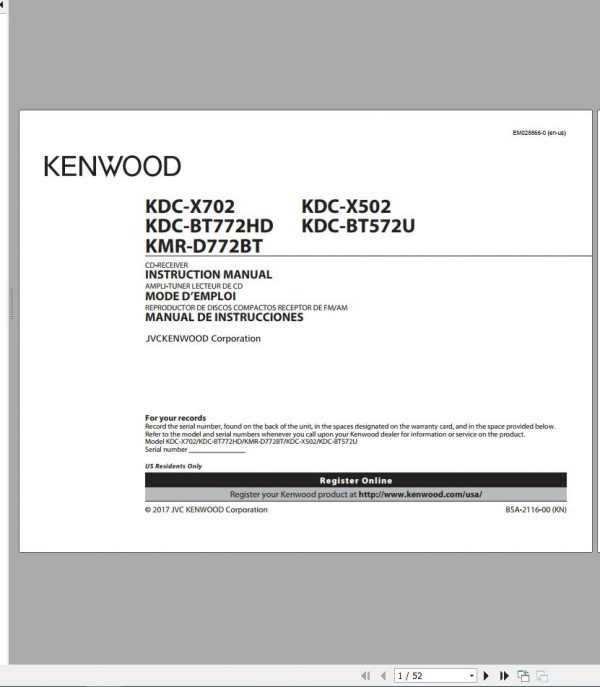 CAT Electric Rope Shovel 7495 CD Receiver KDC X702 Instruction Manual EM028866 0 1