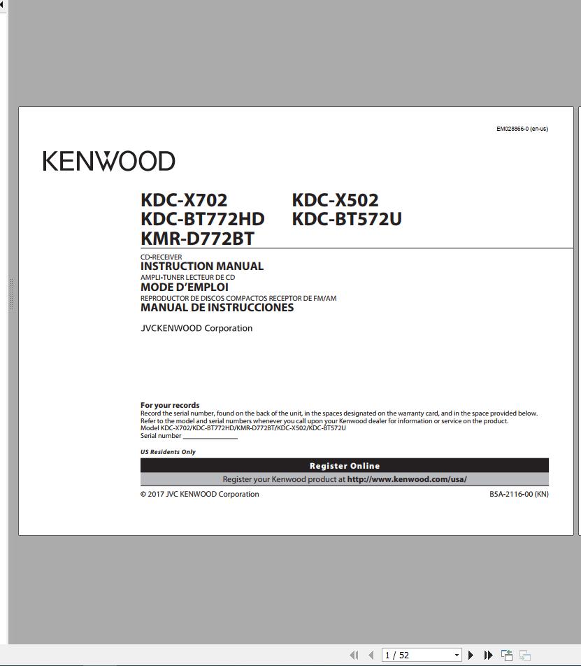 CAT Electric Rope Shovel 7495 CD Receiver KDC X702 Instruction Manual EM028866 0 1