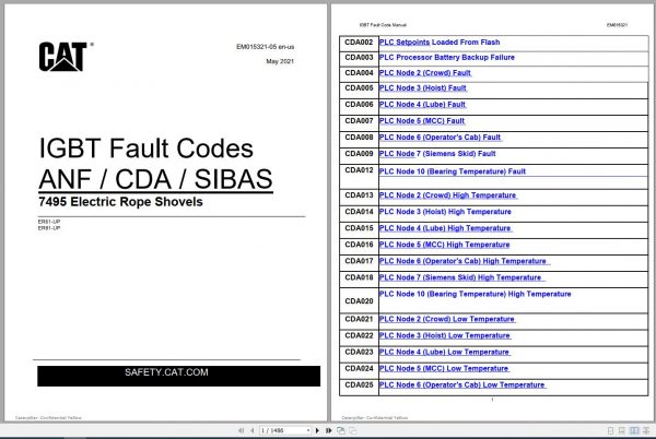 CAT Electric Rope Shovel 7495 Electrical IGBT Fault Codes Manual EM015321 05 2021 1