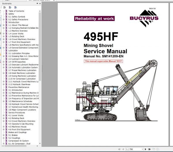 CAT Electric Rope Shovel 7495 HF 495HF 141209 Complete Service Manual SM141209 BI624138 2012 1