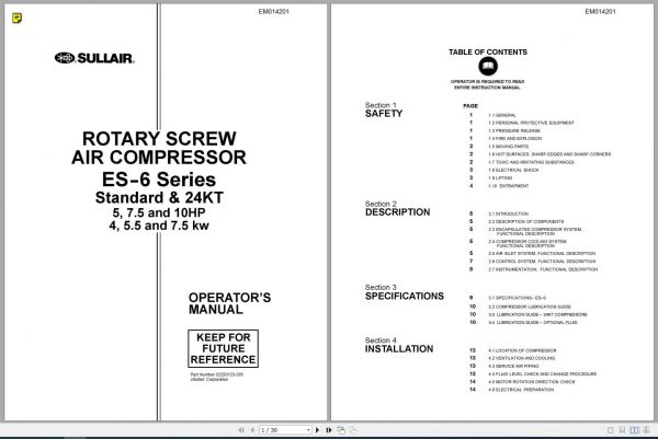 CAT Electric Rope Shovel 7495 VENDOR ES 6 COMPRESSOR Operators Manual EM014201 1